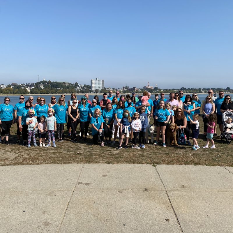 A large group of Walk 4 Laura against the Boston skyline